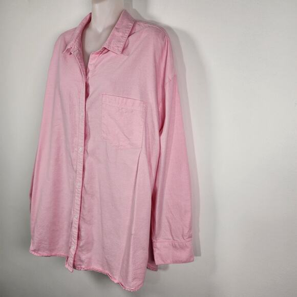 Old Navy Womens Oversized Button Boyfriend Shirt Large Pink Long Sleeve Relaxed - Picture 5 of 10
